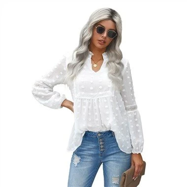 Švicarska Babydoll bluza s razdvojenim ovratnikom i volanima